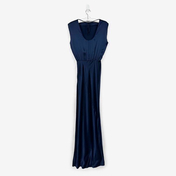 Amanda Uprichard Fabianna Gown Size S Navy Blue Ink Silk Maxi Dress Glam Formal - Picture 2 of 4